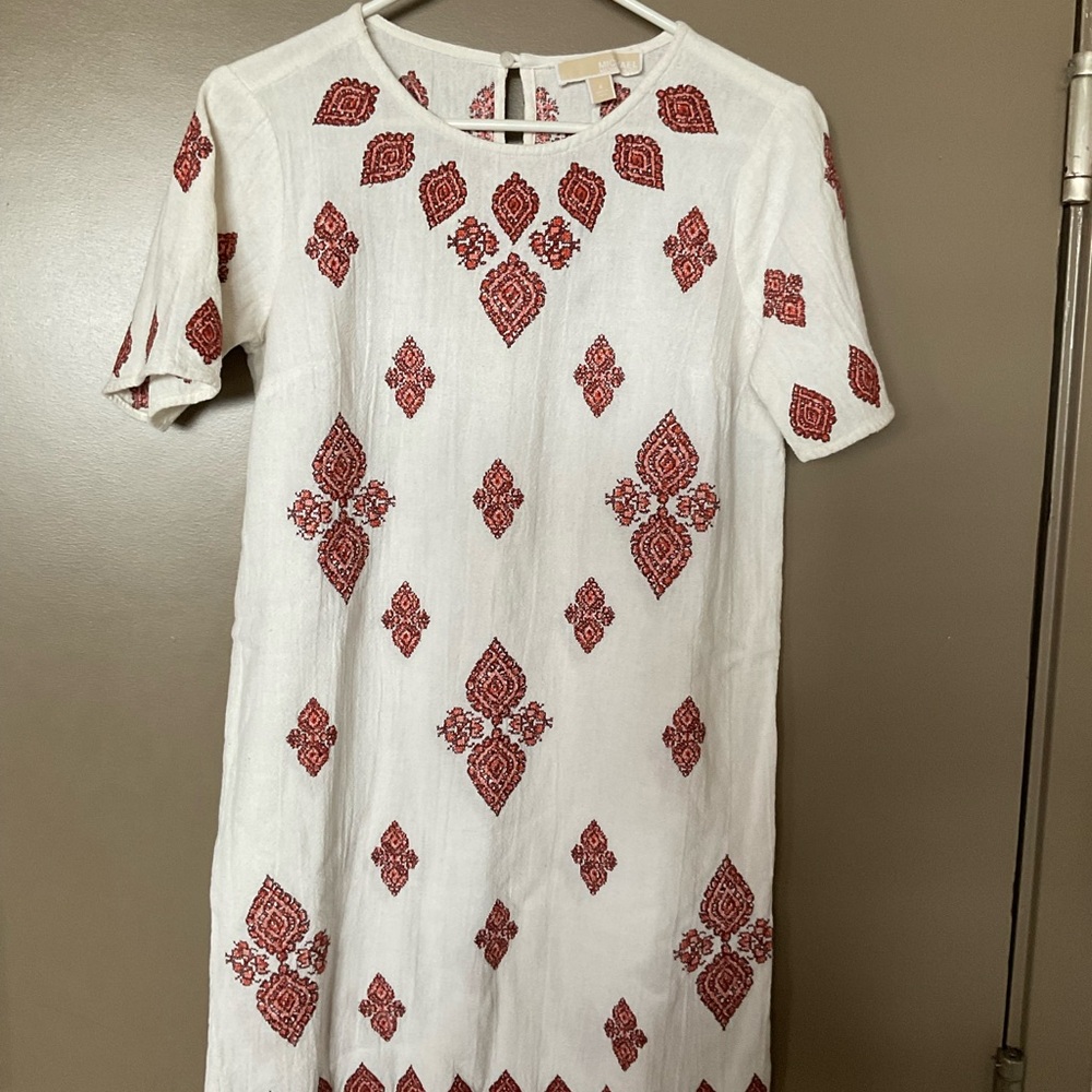 MICHAEL Michael Kors White Linen A-lined Dress with Red accents size 4